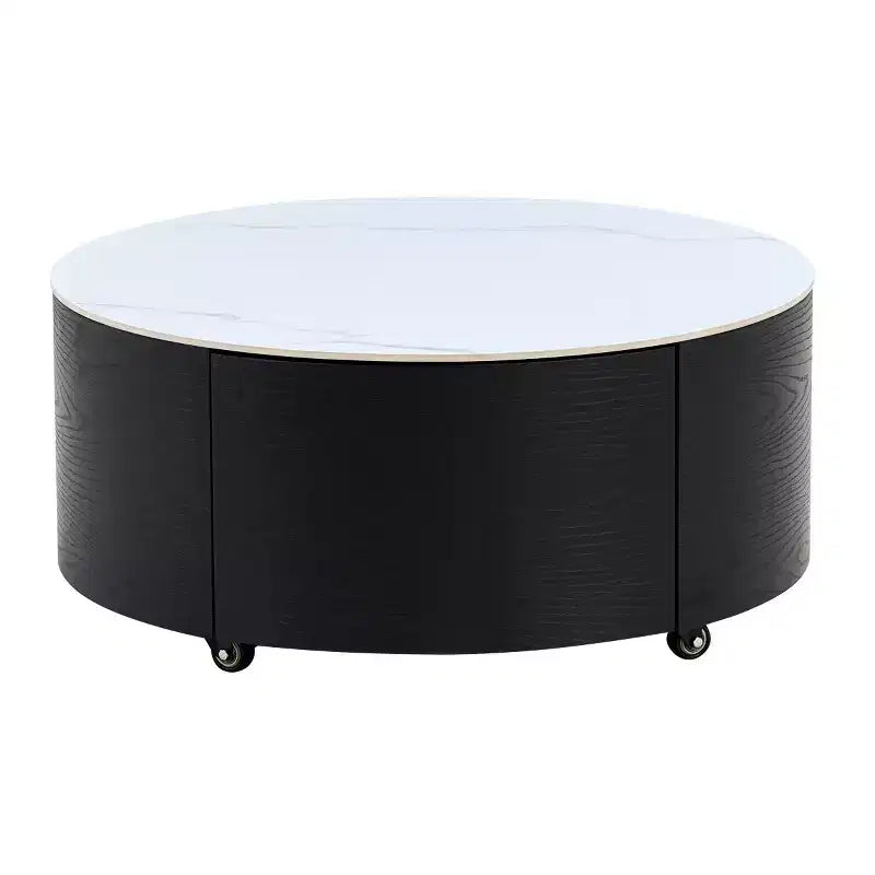 29.5 Modern Round Coffee Table with Storage Drawers and Hidden Casters, Sintered Stone Top Center Table for Living Room - Panipeachy