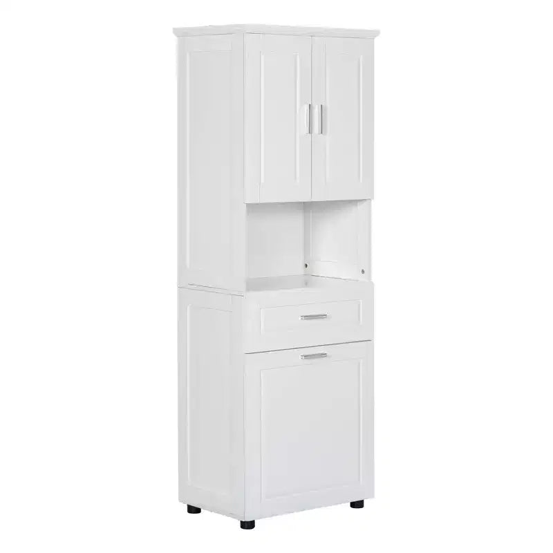 MAYEERTY Tall Bathroom Cabinet Laundry Basket Tilt-Out Hamper Upper Storage White