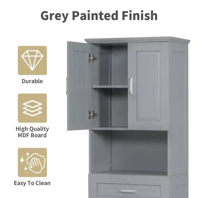 MAYEERTY Tall Bathroom Cabinet Laundry Basket Tilt-Out Hamper Upper Storage White