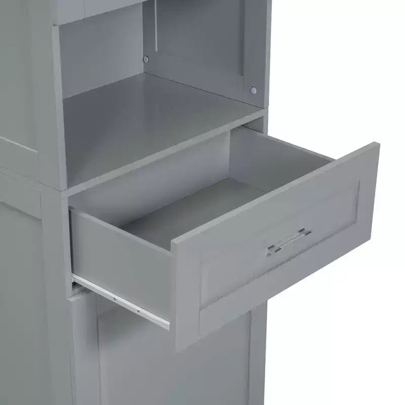 MAYEERTY Tall Bathroom Cabinet Laundry Basket Tilt-Out Hamper Upper Storage White