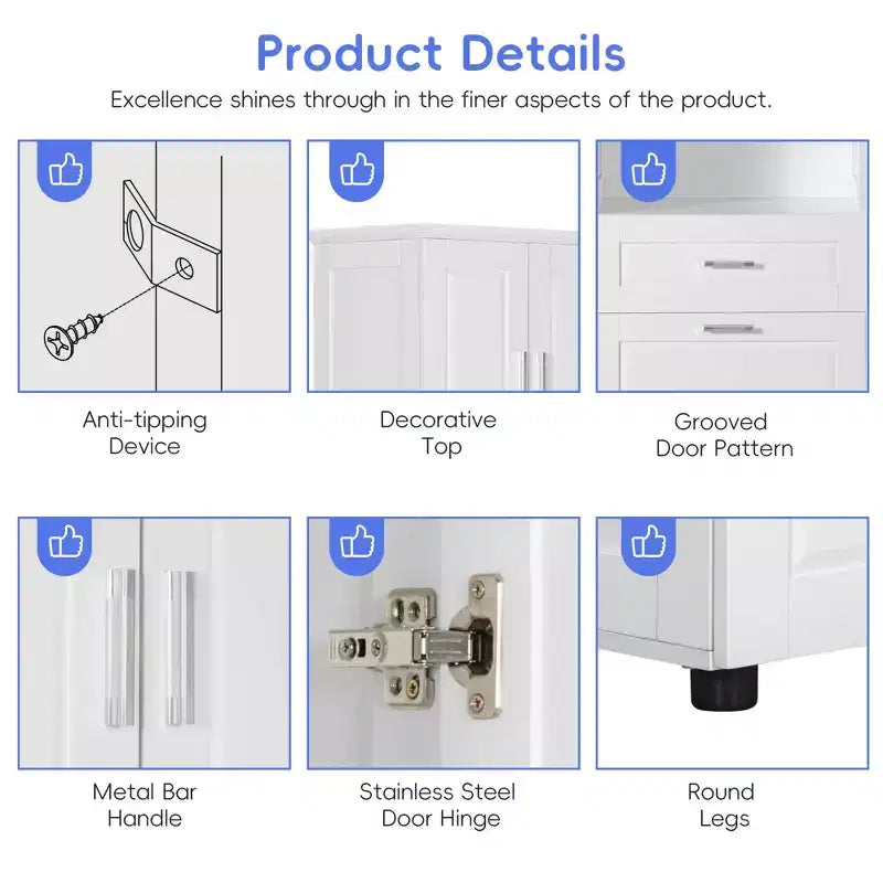 MAYEERTY Tall Bathroom Cabinet Laundry Basket Tilt-Out Hamper Upper Storage White