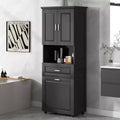 MAYEERTY Tall Bathroom Cabinet Laundry Basket Tilt-Out Hamper Upper Storage White