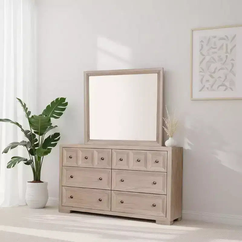 Royal Hampton Dresser Mirror, Modern Classic Oak Beige Solid Wood, 42 Inch