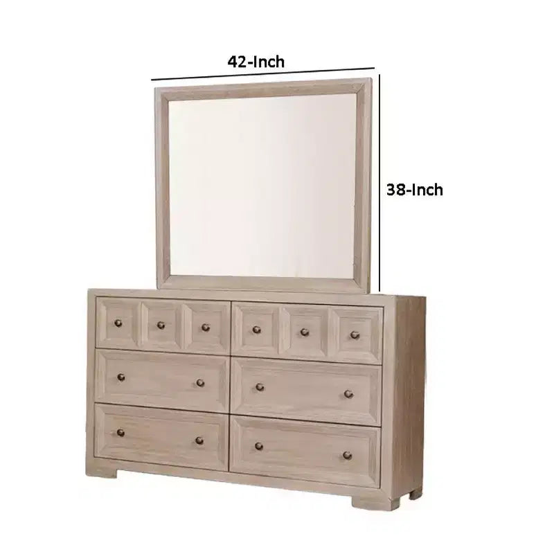 Royal Hampton Dresser Mirror, Modern Classic Oak Beige Solid Wood, 42 Inch