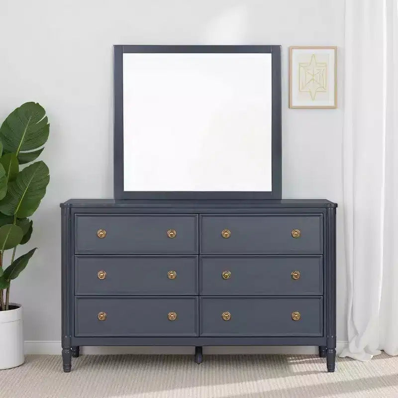 Royal Hampton Dresser Mirror, Subtle French Design, Blue Solid Wood, 40 Inch