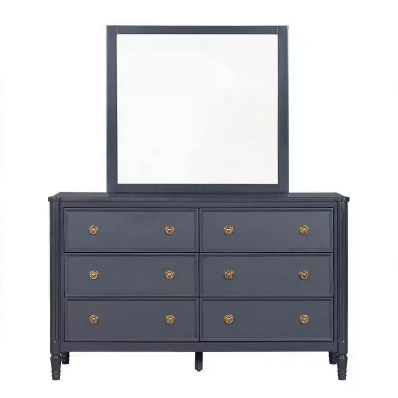 Royal Hampton Dresser Mirror, Subtle French Design, Blue Solid Wood, 40 Inch