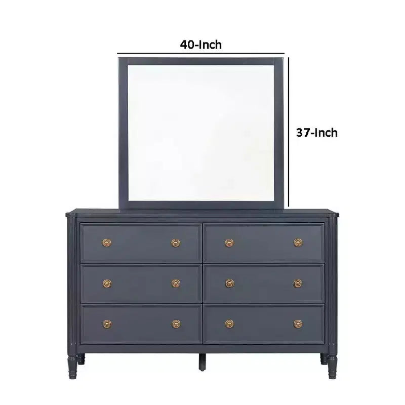 Royal Hampton Dresser Mirror, Subtle French Design, Blue Solid Wood, 40 Inch