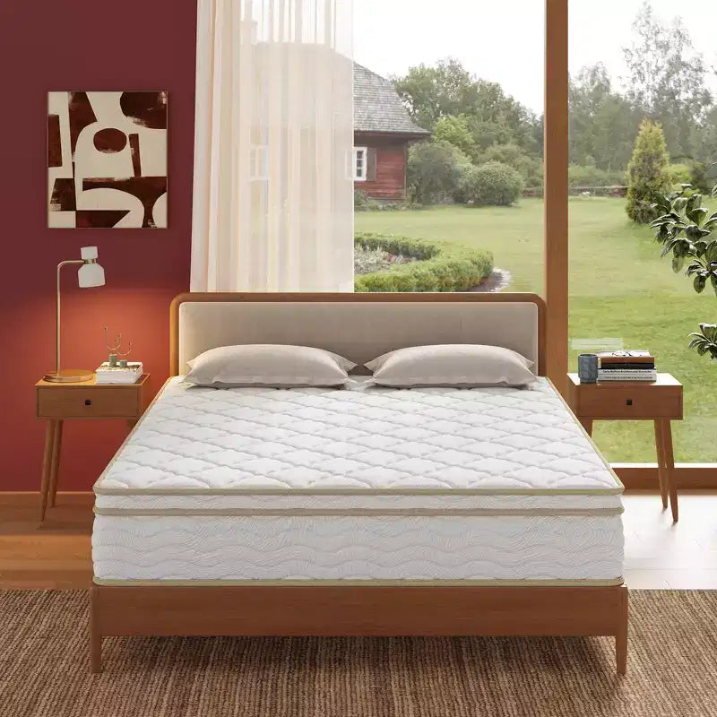 Whisen 12 Queen Hybrid Mattress, Motion Isolation Mattress, Memory Foam Mattress, Pocket Innerspring, Quilted Cover - White