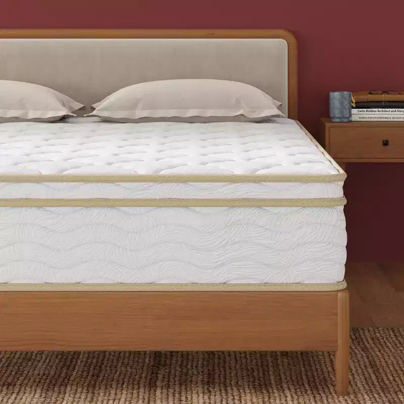 Whisen 12 Queen Hybrid Mattress, Motion Isolation Mattress, Memory Foam Mattress, Pocket Innerspring, Quilted Cover - White