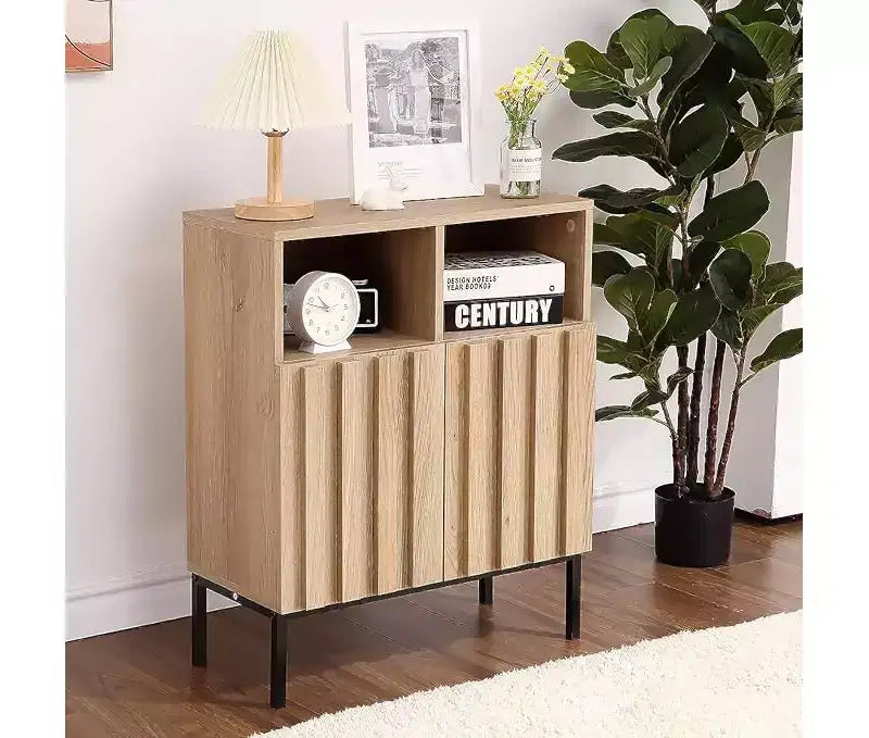 23.6 Inch Wave Stripe Sideboard Buffet Cabinet with Storage,with Adjustable Shelves, Coffee Wine Bar Organizer for Kitchen, Entryway, Living Room