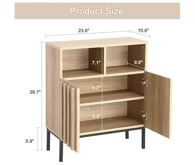 23.6 Inch Wave Stripe Sideboard Buffet Cabinet with Storage,with Adjustable Shelves, Coffee Wine Bar Organizer for Kitchen, Entryway, Living Room