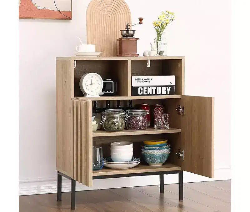 23.6 Inch Wave Stripe Sideboard Buffet Cabinet with Storage,with Adjustable Shelves, Coffee Wine Bar Organizer for Kitchen, Entryway, Living Room
