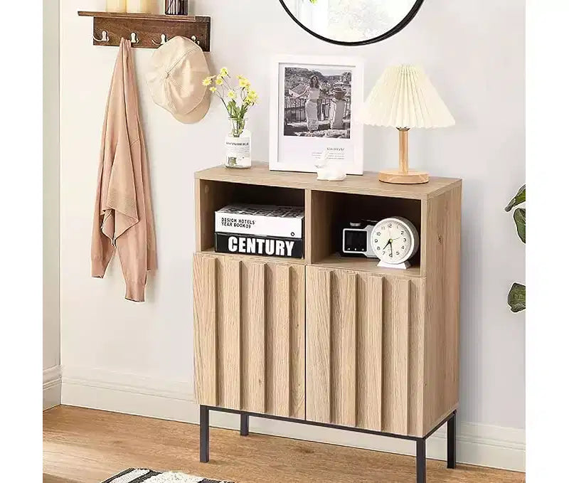 23.6 Inch Wave Stripe Sideboard Buffet Cabinet with Storage,with Adjustable Shelves, Coffee Wine Bar Organizer for Kitchen, Entryway, Living Room