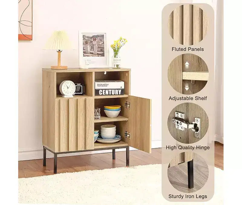 23.6 Inch Wave Stripe Sideboard Buffet Cabinet with Storage,with Adjustable Shelves, Coffee Wine Bar Organizer for Kitchen, Entryway, Living Room