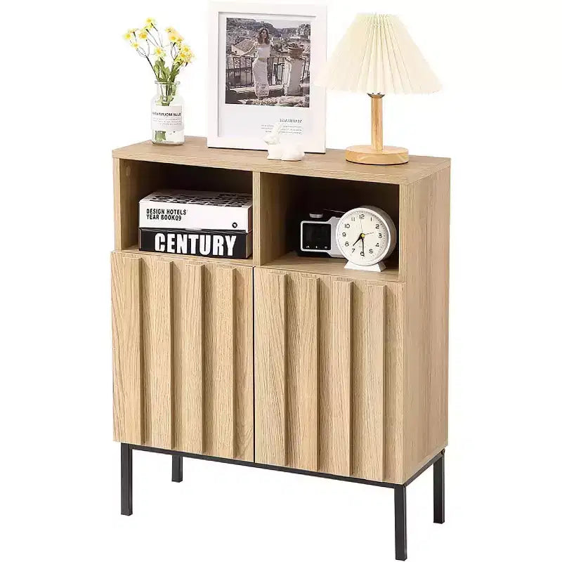 23.6 Inch Wave Stripe Sideboard Buffet Cabinet with Storage,with Adjustable Shelves, Coffee Wine Bar Organizer for Kitchen, Entryway, Living Room
