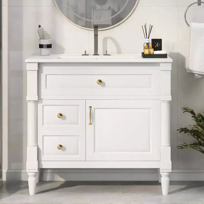 MAYEERTY 24 Bathroom Vanity with Sink Solid Wood MDF 2 Drawers 1 Door Adjustable Shelf Black