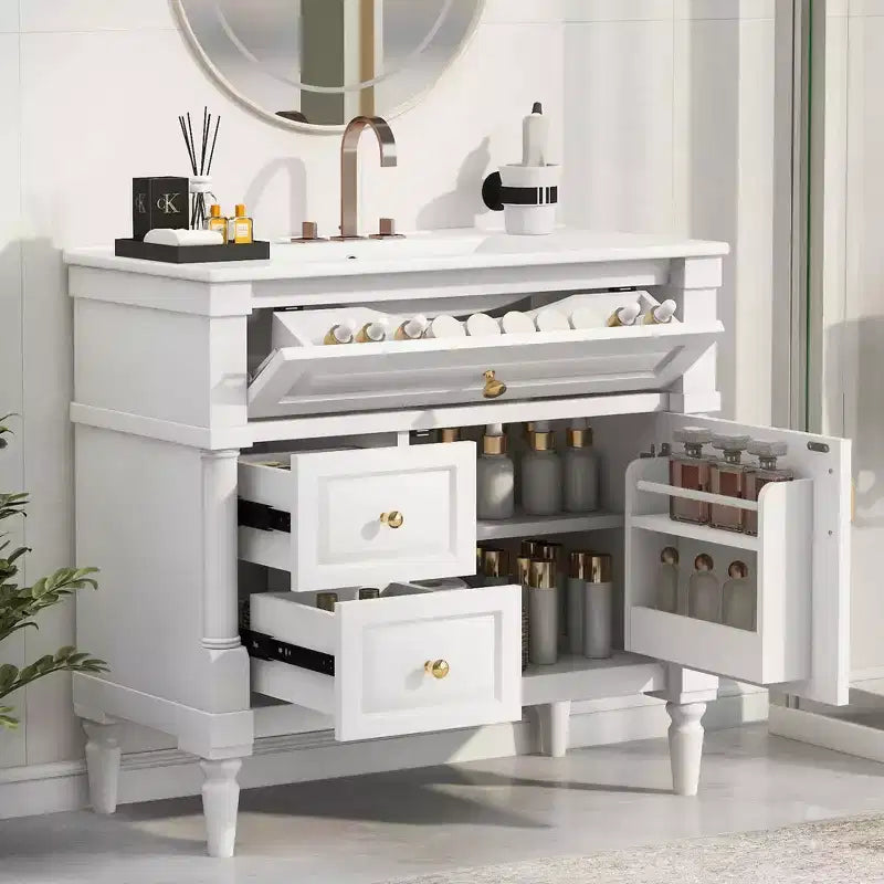 MAYEERTY 24 Bathroom Vanity with Sink Solid Wood MDF 2 Drawers 1 Door Adjustable Shelf Black