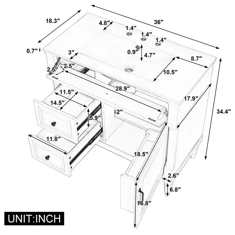 MAYEERTY 24 Bathroom Vanity with Sink Solid Wood MDF 2 Drawers 1 Door Adjustable Shelf Black
