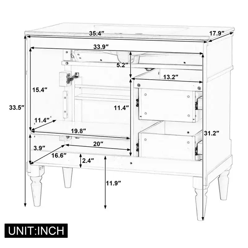MAYEERTY 24 Bathroom Vanity with Sink Solid Wood MDF 2 Drawers 1 Door Adjustable Shelf Black