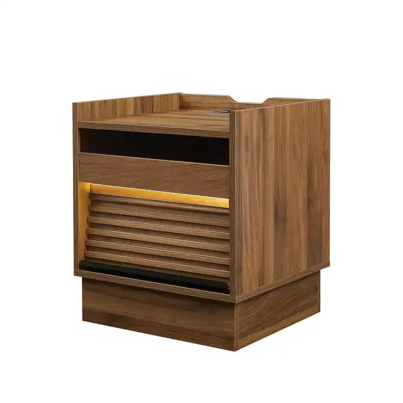 Zeus & Ruta Mid Century Modern Nightstand with Charging Station, 2 Drawers for Bedroom/Living Room