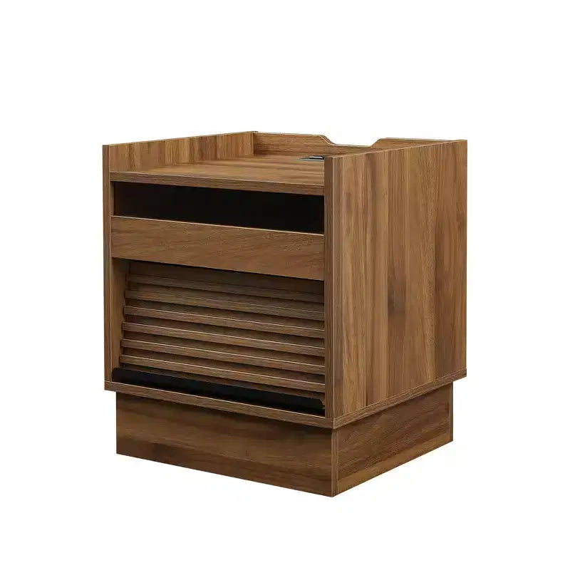 Zeus & Ruta Mid Century Modern Nightstand with Charging Station, 2 Drawers for Bedroom/Living Room