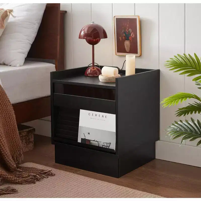 Zeus & Ruta Mid Century Modern Nightstand with Charging Station, 2 Drawers for Bedroom/Living Room