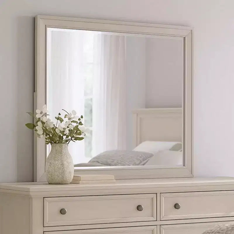Royal Hampton Dresser Mirror, Beveled Glass, White Solid Wood Frame, 36x40