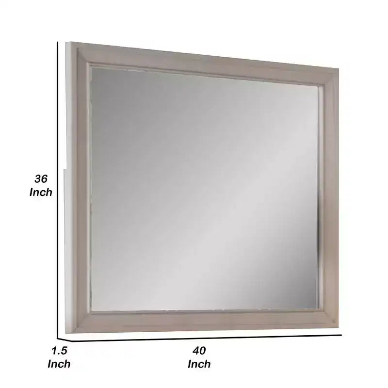 Royal Hampton Dresser Mirror, Beveled Glass, White Solid Wood Frame, 36x40