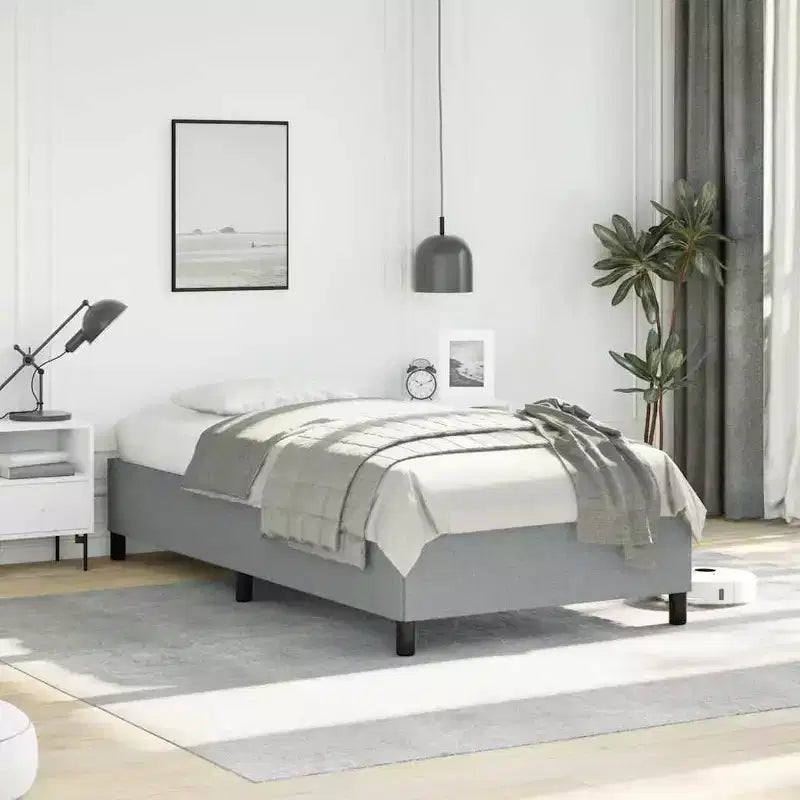 Bed Frame Light Gray Polyester, Plywood, Engineered Wood Twin XL