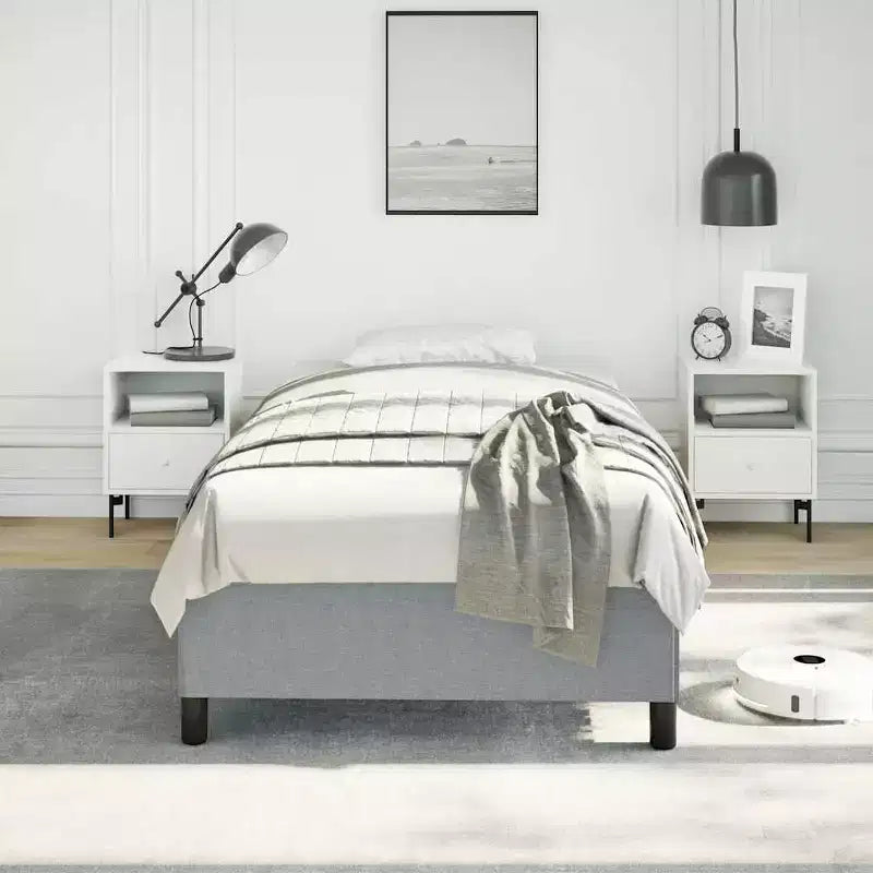 Bed Frame Light Gray Polyester, Plywood, Engineered Wood Twin XL