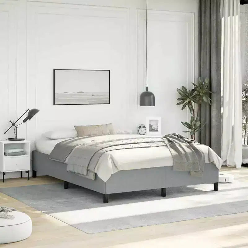 Bed Frame Light grey Polyester, Plywood, Engineered wood Queen