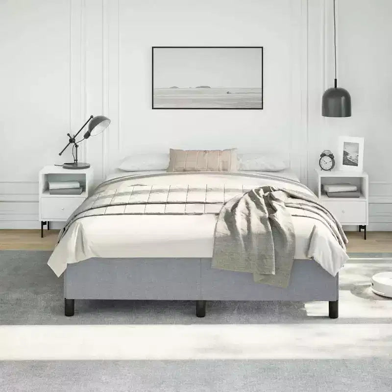 Bed Frame Light grey Polyester, Plywood, Engineered wood Queen