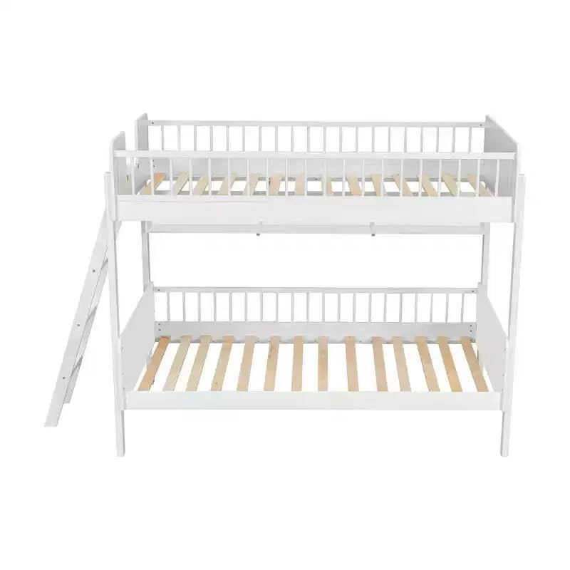 Whisen Twin Size Wooden Bunk Bed & Bed Frame with 3 Storage Shelves, Full-length Guardrail, Ladder