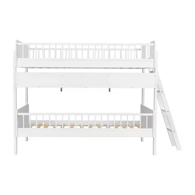 Whisen Twin Size Wooden Bunk Bed & Bed Frame with 3 Storage Shelves, Full-length Guardrail, Ladder