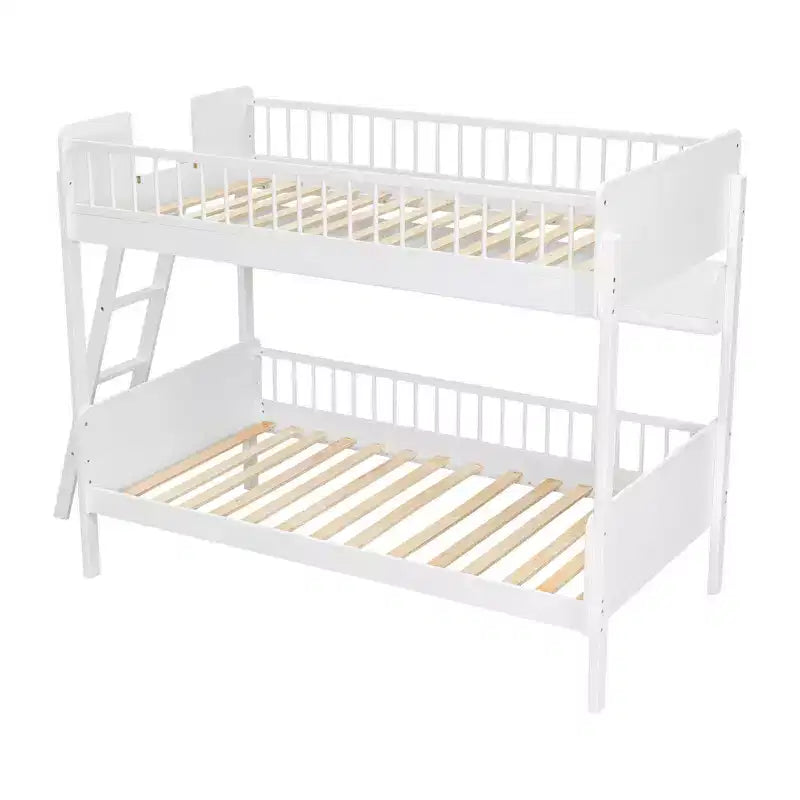 Whisen Twin Size Wooden Bunk Bed & Bed Frame with 3 Storage Shelves, Full-length Guardrail, Ladder