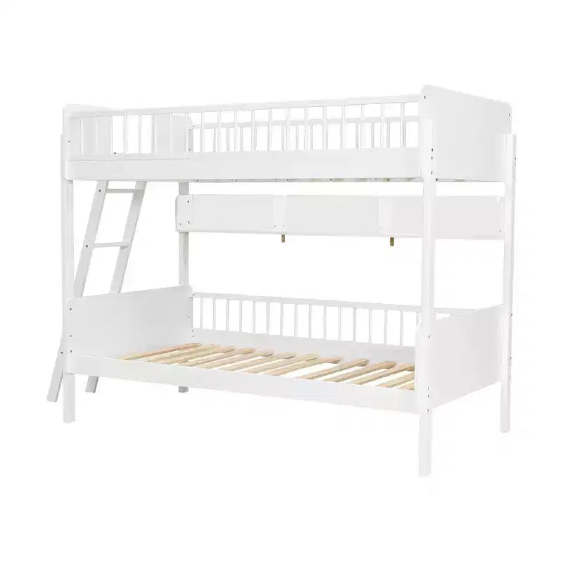 Whisen Twin Size Wooden Bunk Bed & Bed Frame with 3 Storage Shelves, Full-length Guardrail, Ladder