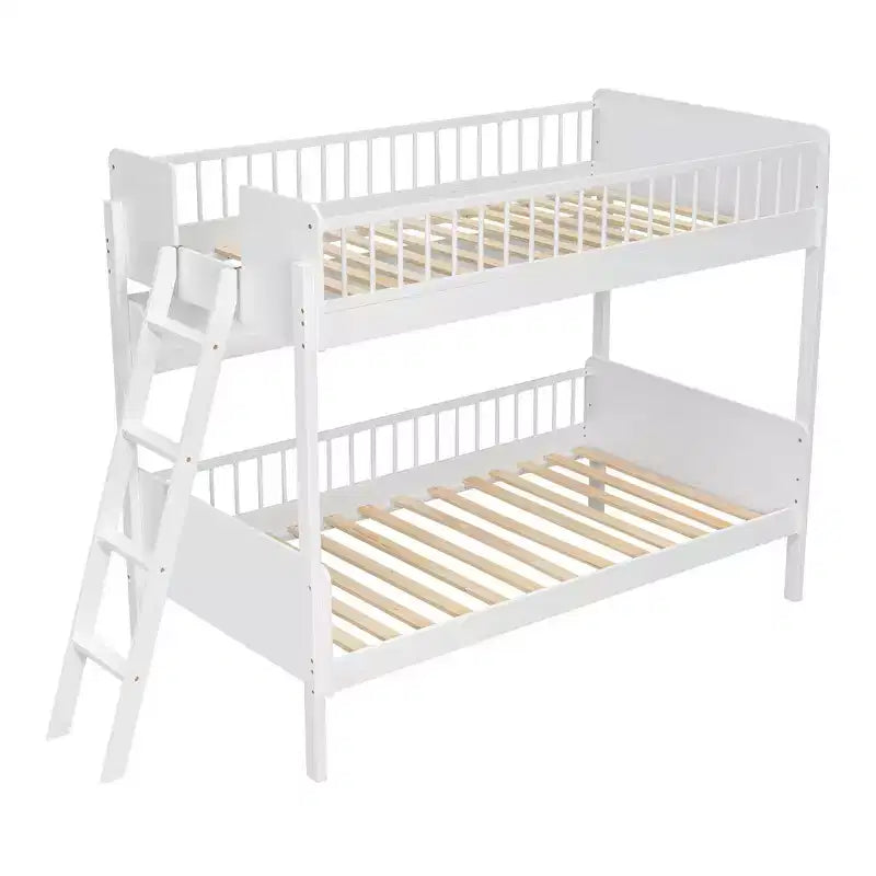 Whisen Twin Size Wooden Bunk Bed & Bed Frame with 3 Storage Shelves, Full-length Guardrail, Ladder