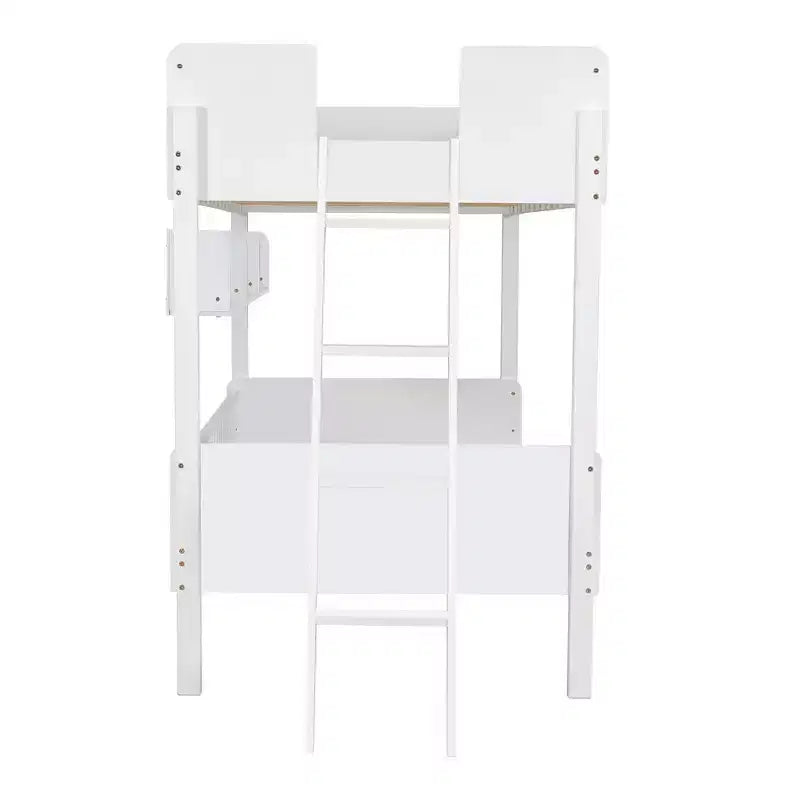 Whisen Twin Size Wooden Bunk Bed & Bed Frame with 3 Storage Shelves, Full-length Guardrail, Ladder
