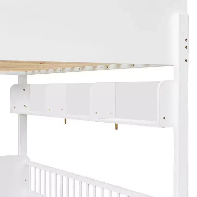 Whisen Twin Size Wooden Bunk Bed & Bed Frame with 3 Storage Shelves, Full-length Guardrail, Ladder