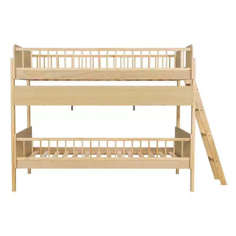 Whisen Twin Size Wooden Bunk Bed & Bed Frame with 3 Storage Shelves, Full-length Guardrail, Ladder