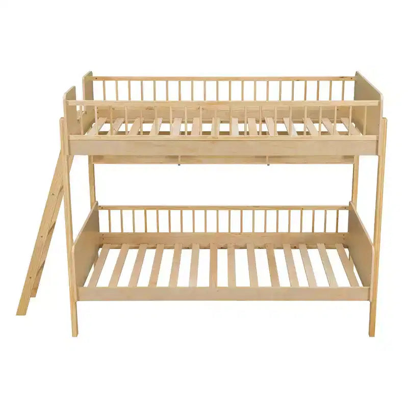 Whisen Twin Size Wooden Bunk Bed & Bed Frame with 3 Storage Shelves, Full-length Guardrail, Ladder
