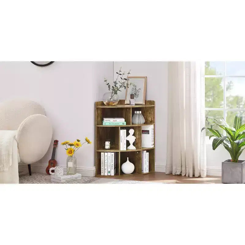 VECELO Corner Cabinet, 3-Tier Cube Storage Organizer, Triangle Bookcases with 8 Cubbies