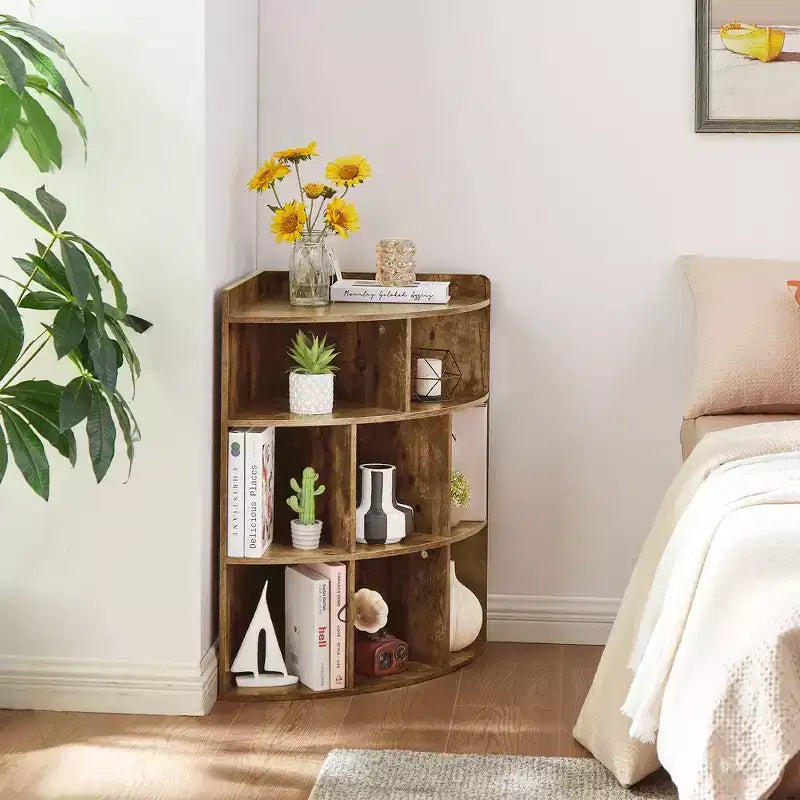 VECELO Corner Cabinet, 3-Tier Cube Storage Organizer, Triangle Bookcases with 8 Cubbies
