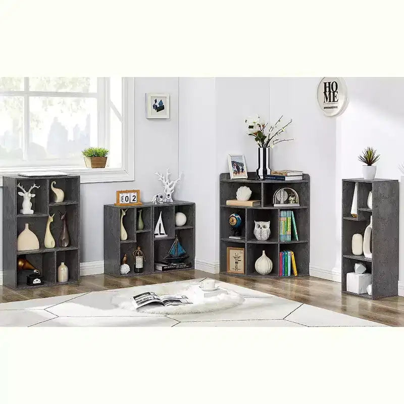 VECELO Corner Cabinet, 3-Tier Cube Storage Organizer, Triangle Bookcases with 8 Cubbies