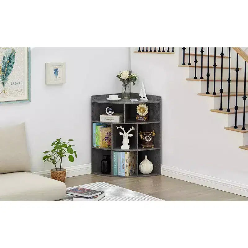 VECELO Corner Cabinet, 3-Tier Cube Storage Organizer, Triangle Bookcases with 8 Cubbies
