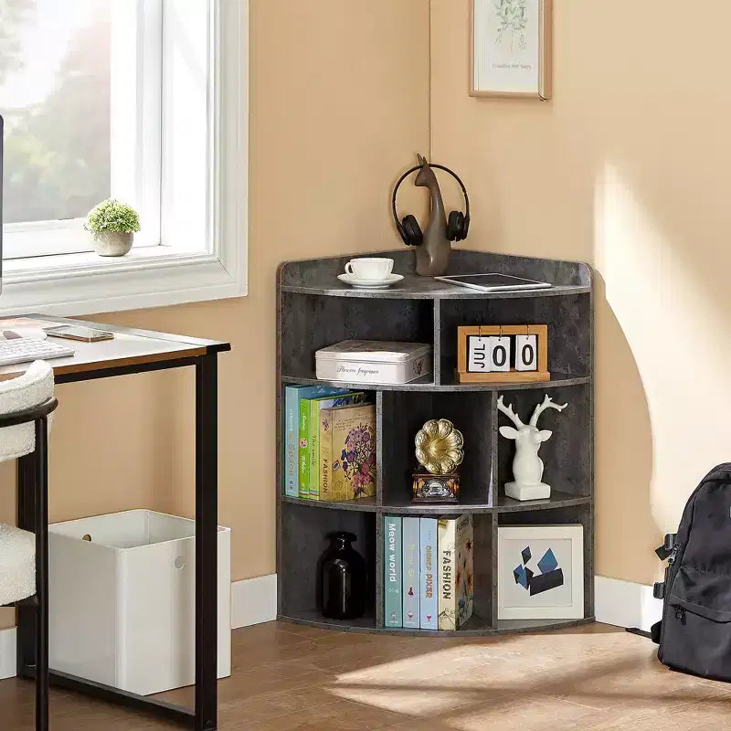 VECELO Corner Cabinet, 3-Tier Cube Storage Organizer, Triangle Bookcases with 8 Cubbies