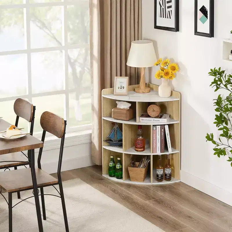 VECELO Corner Cabinet, 3-Tier Cube Storage Organizer, Triangle Bookcases with 8 Cubbies