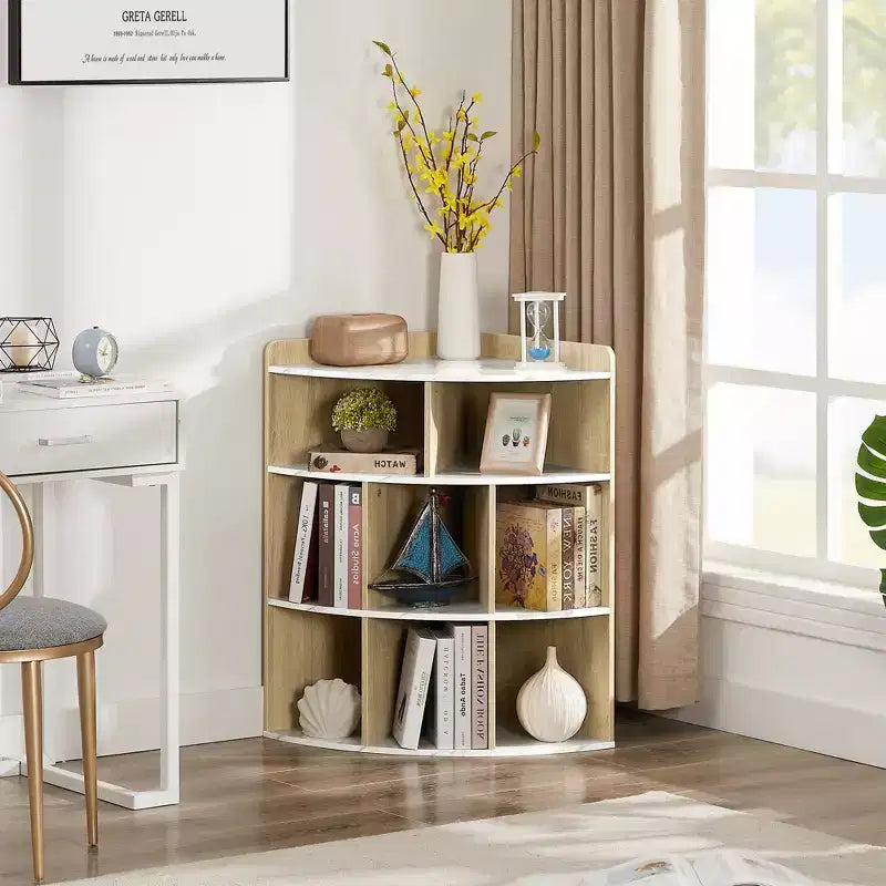 VECELO Corner Cabinet, 3-Tier Cube Storage Organizer, Triangle Bookcases with 8 Cubbies