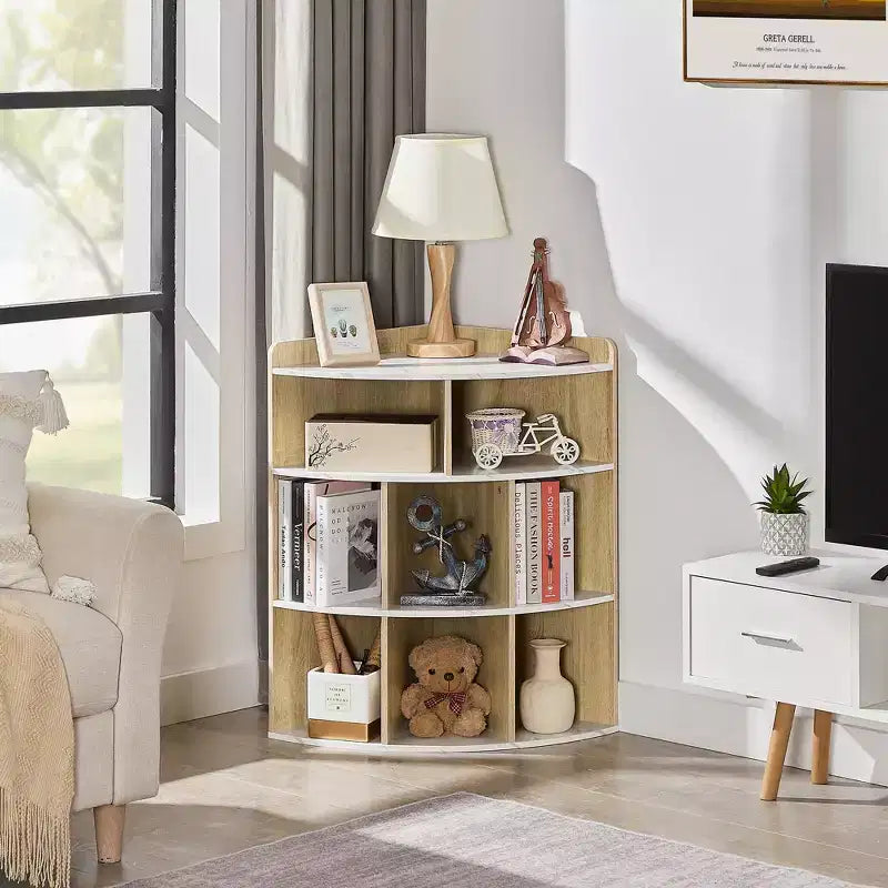 VECELO Corner Cabinet, 3-Tier Cube Storage Organizer, Triangle Bookcases with 8 Cubbies