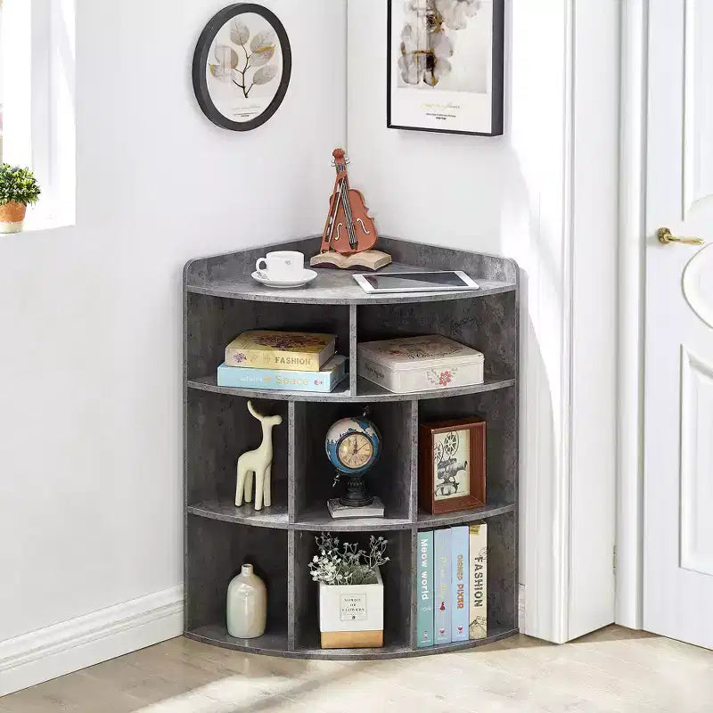 VECELO Corner Cabinet, 3-Tier Cube Storage Organizer, Triangle Bookcases with 8 Cubbies